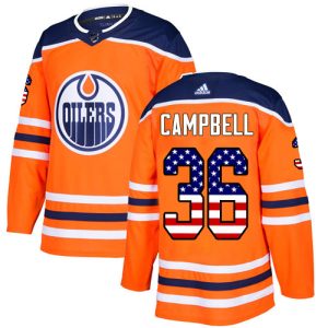Stunning Adidas Oilers #36 Jack Campbell Orange Home Authentic USA Flag Stitched Youth NHL Jersey
