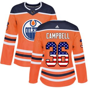 Gorgeous Adidas Oilers #36 Jack Campbell Orange Home Authentic USA Flag Women's Stitched NHL Jersey