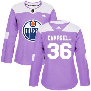 Premium Adidas Oilers #36 Jack Campbell Purple Authentic Fights Cancer Women's Stitched NHL Jersey