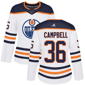 Stunning Adidas Oilers #36 Jack Campbell White Road Authentic Women's Stitched NHL Jersey