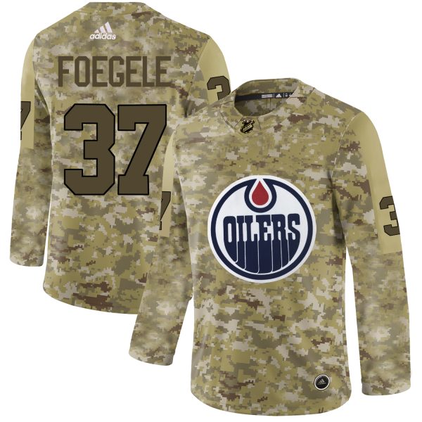 Stunning Adidas Oilers #37 Warren Foegele Camo Authentic Stitched NHL Jersey