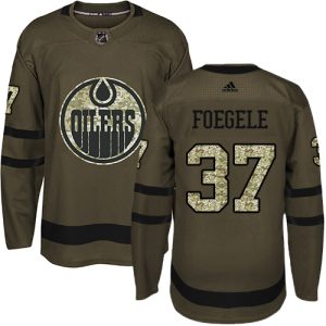 Exceptional Adidas Oilers #37 Warren Foegele Green Salute to Service Stitched Youth NHL Jersey