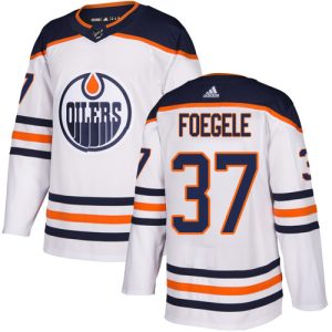 Exceptional Adidas Oilers #37 Warren Foegele White Road Authentic Stitched Youth NHL Jersey