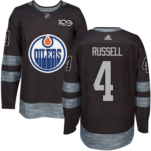 Stunning Adidas Oilers #4 Kris Russell Black 1917 2017 100th Anniversary Stitched NHL Jersey