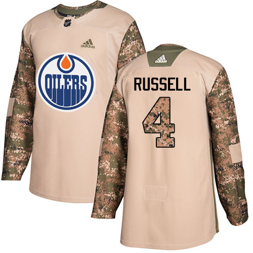 Splendid Adidas Oilers #4 Kris Russell Camo Authentic 2017 Veterans Day Stitched NHL Jersey