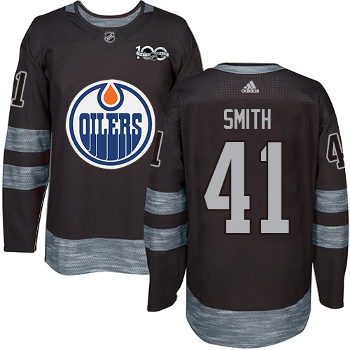 Exquisite Adidas Oilers #41 Mike Smith Black 1917 2017 100th Anniversary Stitched NHL Jersey