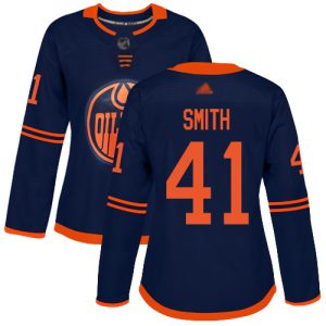 Exquisite Adidas Oilers #41 Mike Smith Navy Alternate Authentic Women's Stitched NHL Jersey