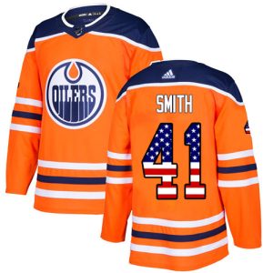 Magnificent Adidas Oilers #41 Mike Smith Orange Home Authentic USA Flag Stitched NHL Jersey