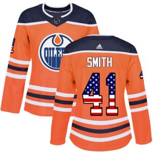 Stunning Adidas Oilers #41 Mike Smith Orange Home Authentic USA Flag Women's Stitched NHL Jersey
