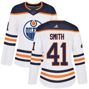 Premium Adidas Oilers #41 Mike Smith White Road Authentic Women's Stitched NHL Jersey