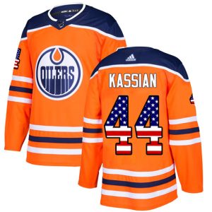 Outstanding Adidas Oilers #44 Zack Kassian Orange Home Authentic USA Flag Stitched NHL Jersey