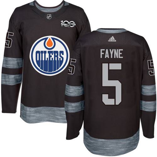 Exquisite Adidas Oilers #5 Mark Fayne Black 1917 2017 100th Anniversary Stitched NHL Jersey