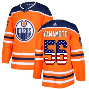 Exceptional Adidas Oilers #56 Kailer Yamamoto Orange Home Authentic USA Flag Stitched NHL Jersey