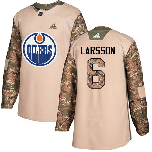 Premium Adidas Oilers #6 Adam Larsson Camo Authentic 2017 Veterans Day Stitched NHL Jersey
