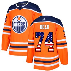 Exquisite Adidas Oilers #74 Ethan Bear Orange Home Authentic USA Flag Stitched Youth NHL Jersey