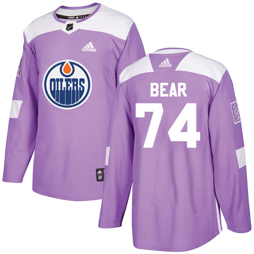 Outstanding Adidas Oilers #74 Ethan Bear Purple Authentic Fights Cancer Stitched NHL Jersey