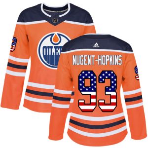 Superior Adidas Oilers #93 Ryan Nugent Hopkins Orange Home Authentic USA Flag Women's Stitched NHL Jersey