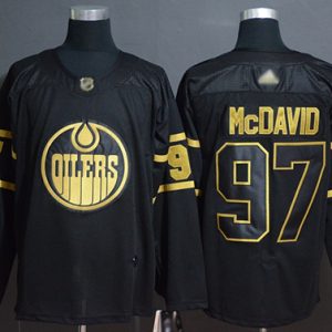 Stunning Adidas Oilers #97 Connor McDavid Black/Gold Authentic Stitched NHL Jersey