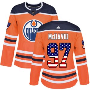 Exquisite Adidas Oilers #97 Connor McDavid Orange Home Authentic USA Flag Women's Stitched NHL Jersey