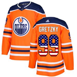 Exquisite Adidas Oilers #99 Wayne Gretzky Orange Home Authentic USA Flag Stitched NHL Jersey