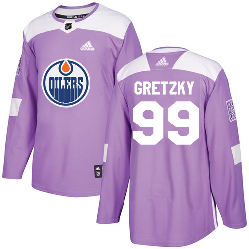 Gorgeous Adidas Oilers #99 Wayne Gretzky Purple Authentic Fights Cancer Stitched Youth NHL Jersey