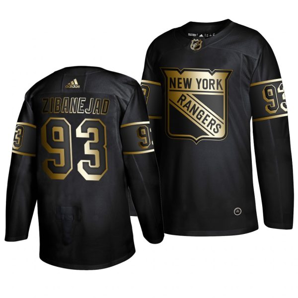 Premium Adidas Rangers #93 Mika Zibanejad Men's 2019 Black Golden Edition Authentic Stitched NHL Jersey