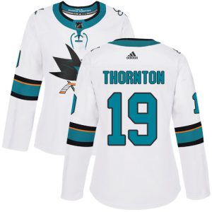 Superior Adidas Sharks #19 Joe Thornton White Road Authentic Women's Stitched NHL Jersey