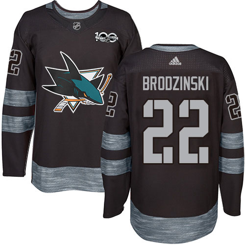 Superior Adidas Sharks #22 Jonny Brodzinski Black 1917 2017 100th Anniversary Stitched NHL Jersey