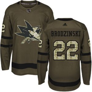 Stunning Adidas Sharks #22 Jonny Brodzinski Green Salute to Service Stitched Youth NHL Jersey
