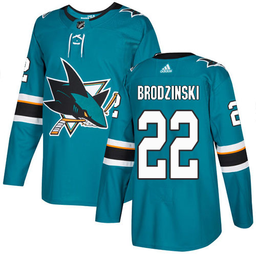 Premium Adidas Sharks #22 Jonny Brodzinski Teal Home Authentic Stitched Youth NHL Jersey