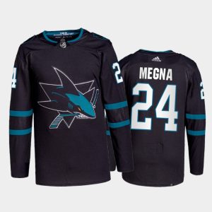 Outstanding Adidas Sharks #24 Jaycob Megna Men's 2021 22 Alternate Authentic NHL Jersey   Black