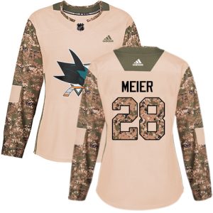 Splendid Adidas Sharks #28 Timo Meier Camo Authentic 2017 Veterans Day Women's Stitched NHL Jersey