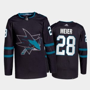 Exquisite Adidas Sharks #28 Timo Meier Men's 2021 22 Alternate Authentic NHL Jersey   Black