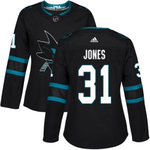 Premium Adidas Sharks #31 Martin Jones Black Alternate Authentic Women's Stitched NHL Jersey