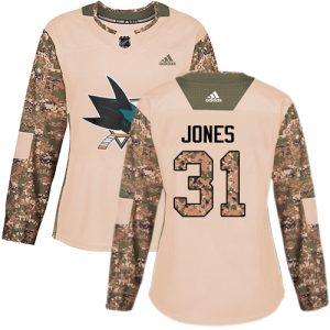 Magnificent Adidas Sharks #31 Martin Jones Camo Authentic 2017 Veterans Day Women's Stitched NHL Jersey