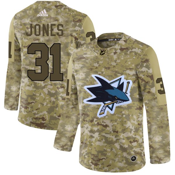 Exceptional Adidas Sharks #31 Martin Jones Camo Authentic Stitched NHL Jersey