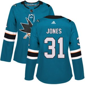 Stunning Adidas Sharks #31 Martin Jones Teal Home Authentic Women's Stitched NHL Jersey