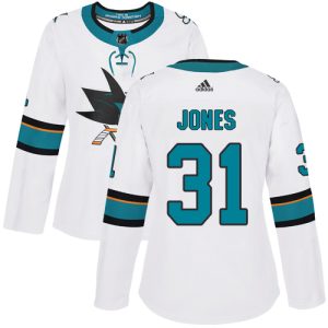 Outstanding Adidas Sharks #31 Martin Jones White Road Authentic Women's Stitched NHL Jersey