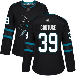Premium Adidas Sharks #39 Logan Couture Black Alternate Authentic Women's Stitched NHL Jersey