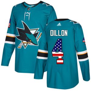 Stunning Adidas Sharks #4 Brenden Dillon Teal Home Authentic USA Flag Stitched NHL Jersey
