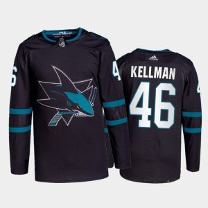 Stunning Adidas Sharks #46 Joel Kellman Men's 2021 22 Alternate Authentic NHL Jersey   Black