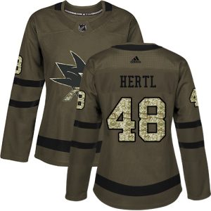 Exceptional Adidas Sharks #48 Tomas Hertl Green Salute to Service Women's Stitched NHL Jersey