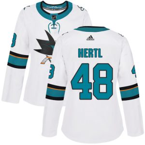 Stunning Adidas Sharks #48 Tomas Hertl White Road Authentic Women's Stitched NHL Jersey