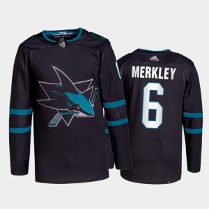 Exceptional Adidas Sharks #6 Ryan Merkley Men's 2021 22 Alternate Authentic NHL Jersey Black
