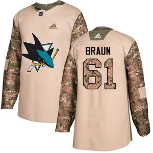 First - rate Adidas Sharks #61 Justin Braun Camo Authentic 2017 Veterans Day Stitched NHL Jersey