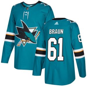 Gorgeous Adidas Sharks #61 Justin Braun Teal Home Authentic Stitched NHL Jersey