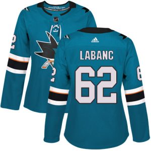 Exceptional Adidas Sharks #62 Kevin Labanc Teal Home Authentic Women's Stitched NHL Jersey