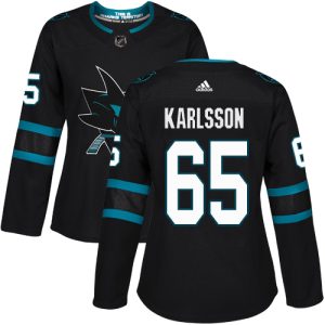 Magnificent Adidas Sharks #65 Erik Karlsson Black Alternate Authentic Women's Stitched NHL Jersey