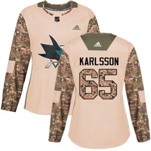 Magnificent Adidas Sharks #65 Erik Karlsson Camo Authentic 2017 Veterans Day Women's Stitched NHL Jersey
