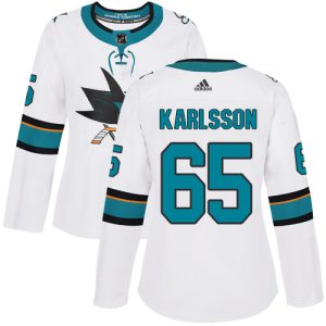 Splendid Adidas Sharks #65 Erik Karlsson White Road Authentic Women's Stitched NHL Jersey